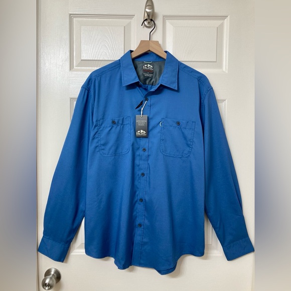 NEW Pacific Outfitters Active Stretch Blue Casual Button Up Shirt Fishing Hiking - Picture 1 of 9